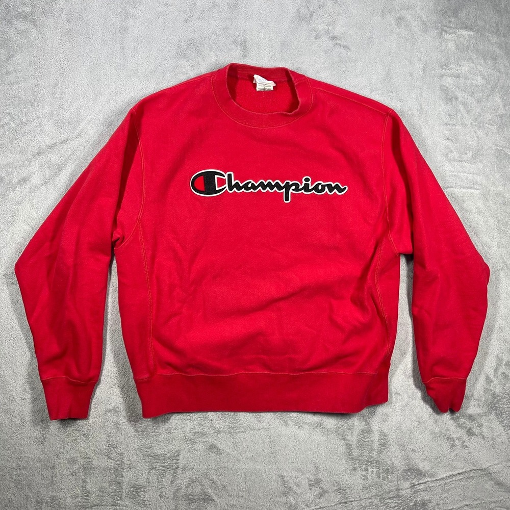 Champion Reverse Weave Sweatshirt Mens L‎ Red Script Logo Vintage